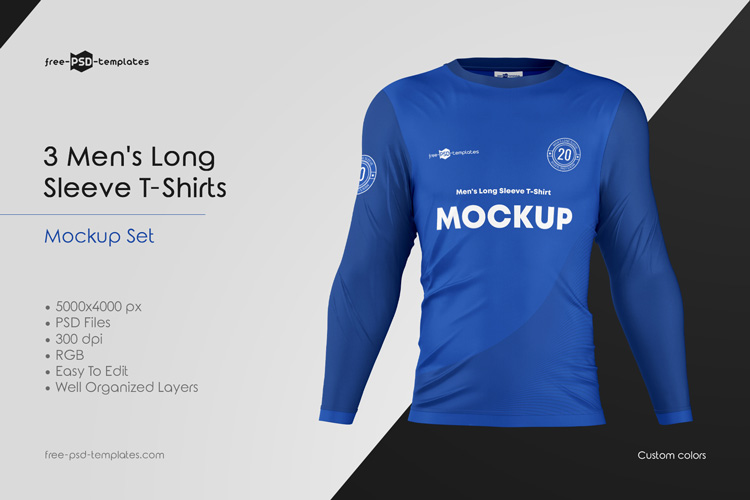Download Men's Long Sleeve T-Shirts MockUp Set | Free PSD Templates