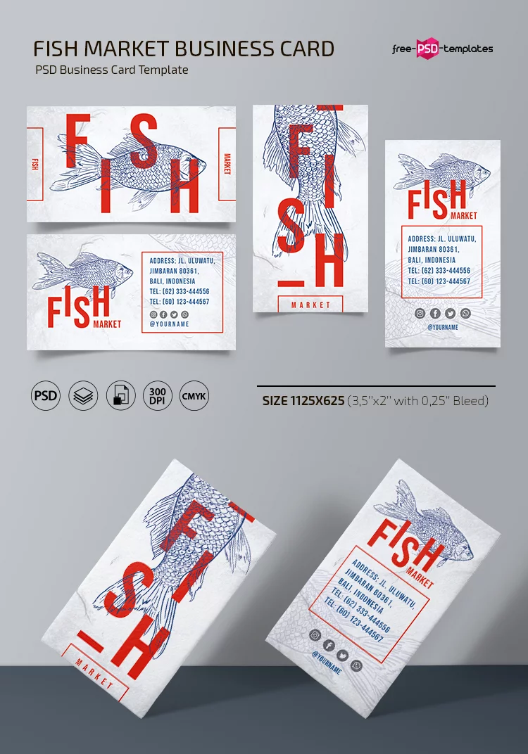Free Business card Fish Market Template (PSD)