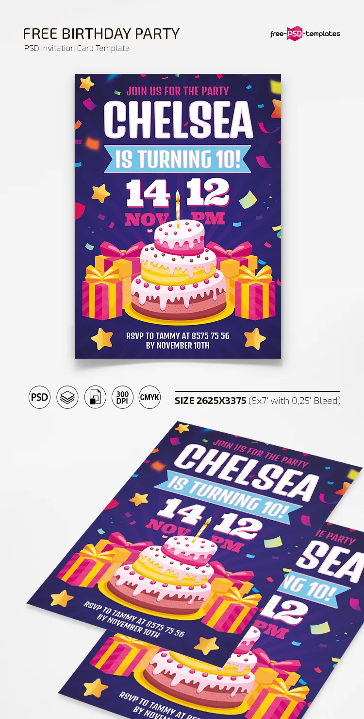 Free Birthday Party Invitation Card Template in PSD Free PSD Templates