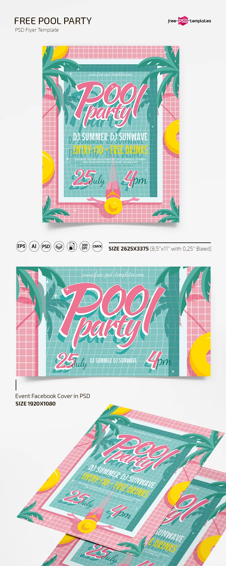 Free Pool Party Flyer Template in PSD + AI