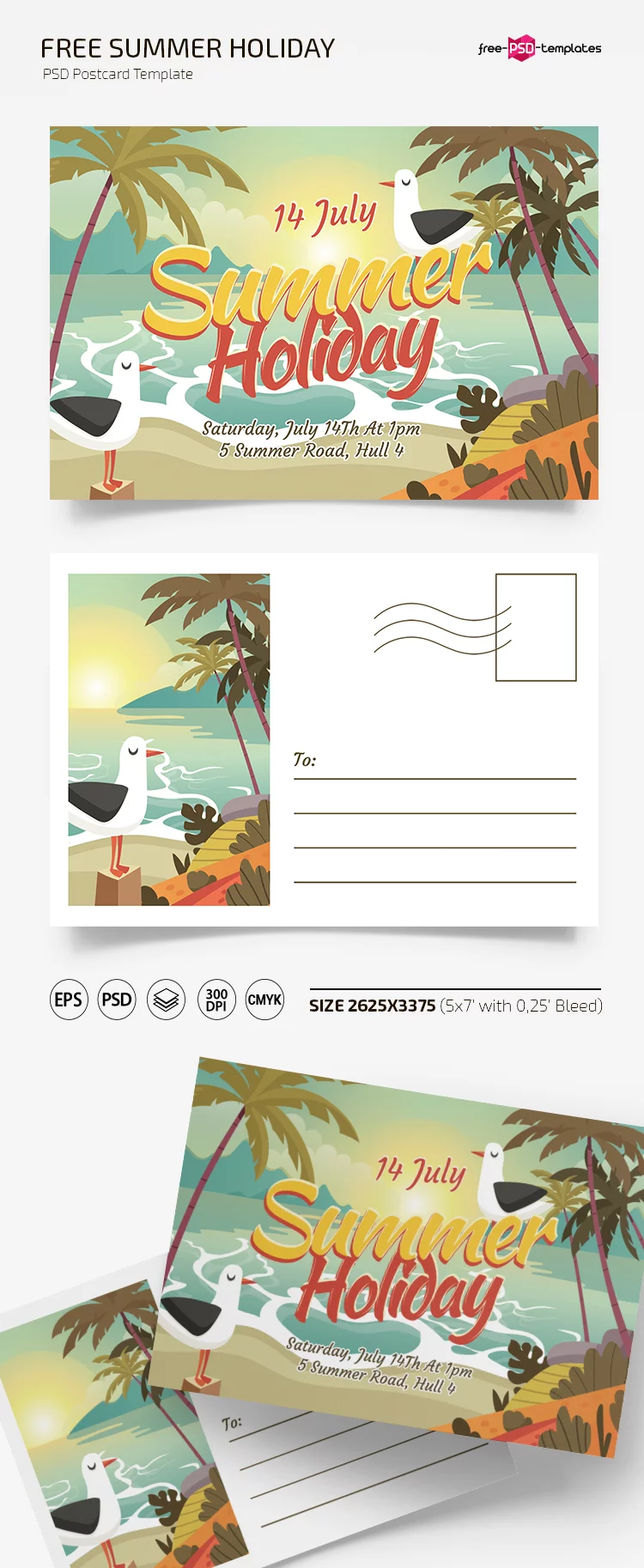 Free Summer Holiday Postcard Templates in PSD + EPS