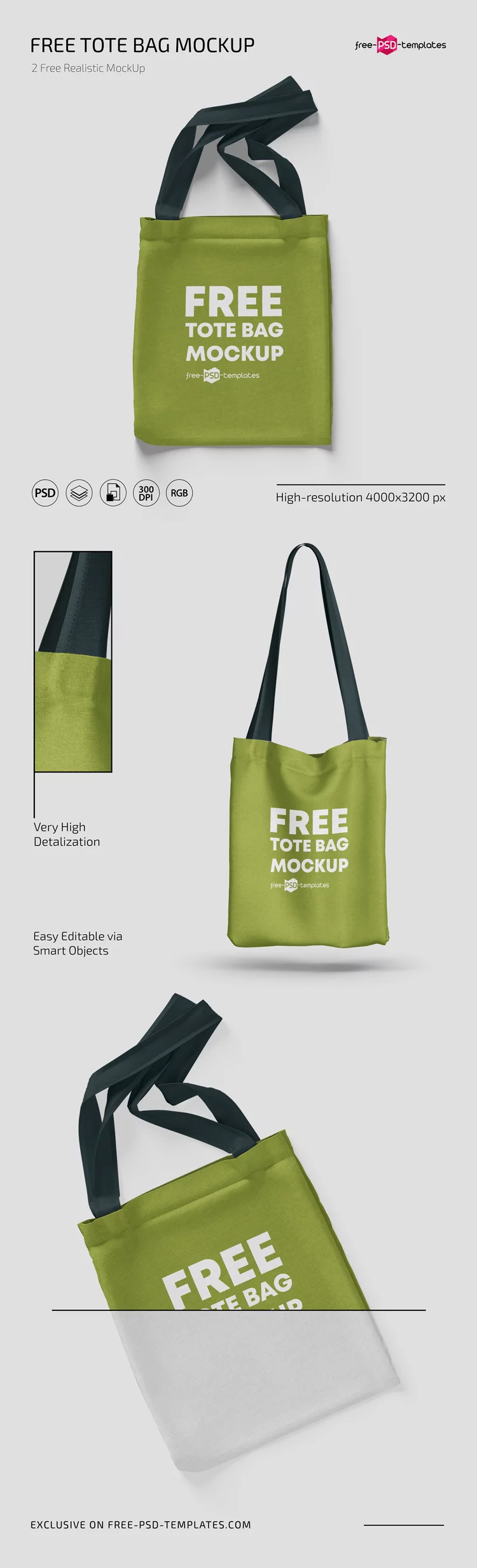 Free Small Canvas Tote Bag Mockup (PSD)