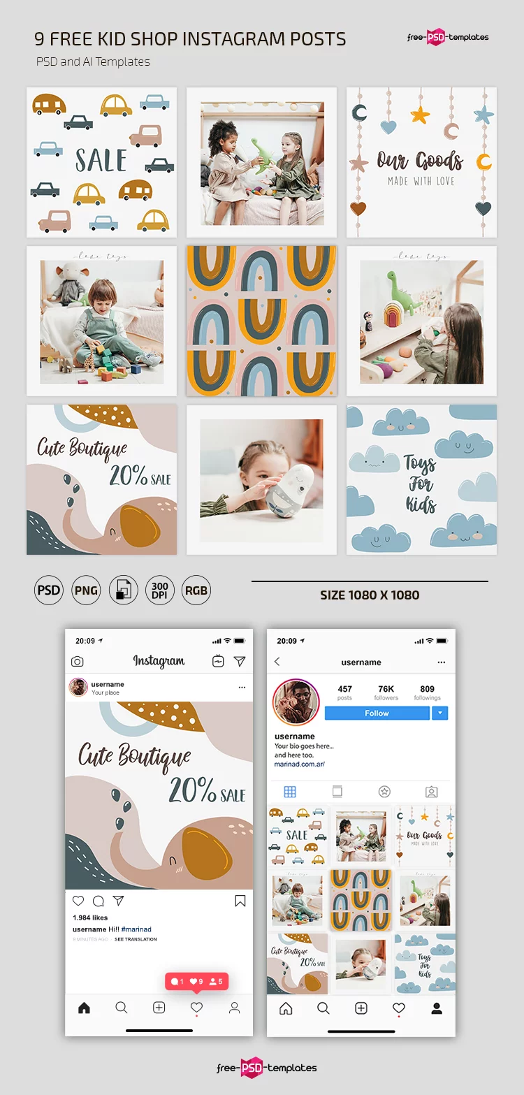 Free Toy Shop Instagram Posts Template in PSD + AI