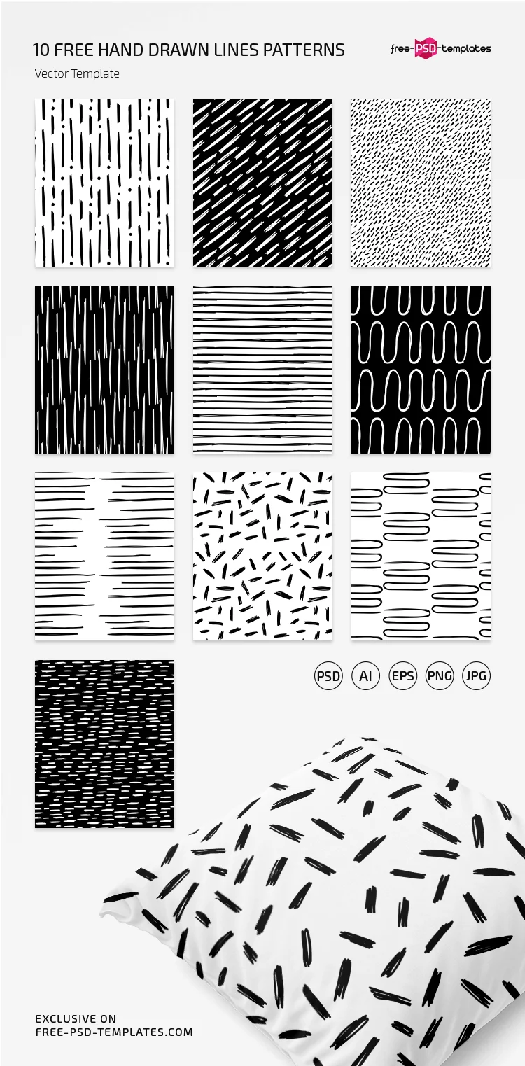 Free Hand Drawn Lines Pattern Set in EPS + PSD