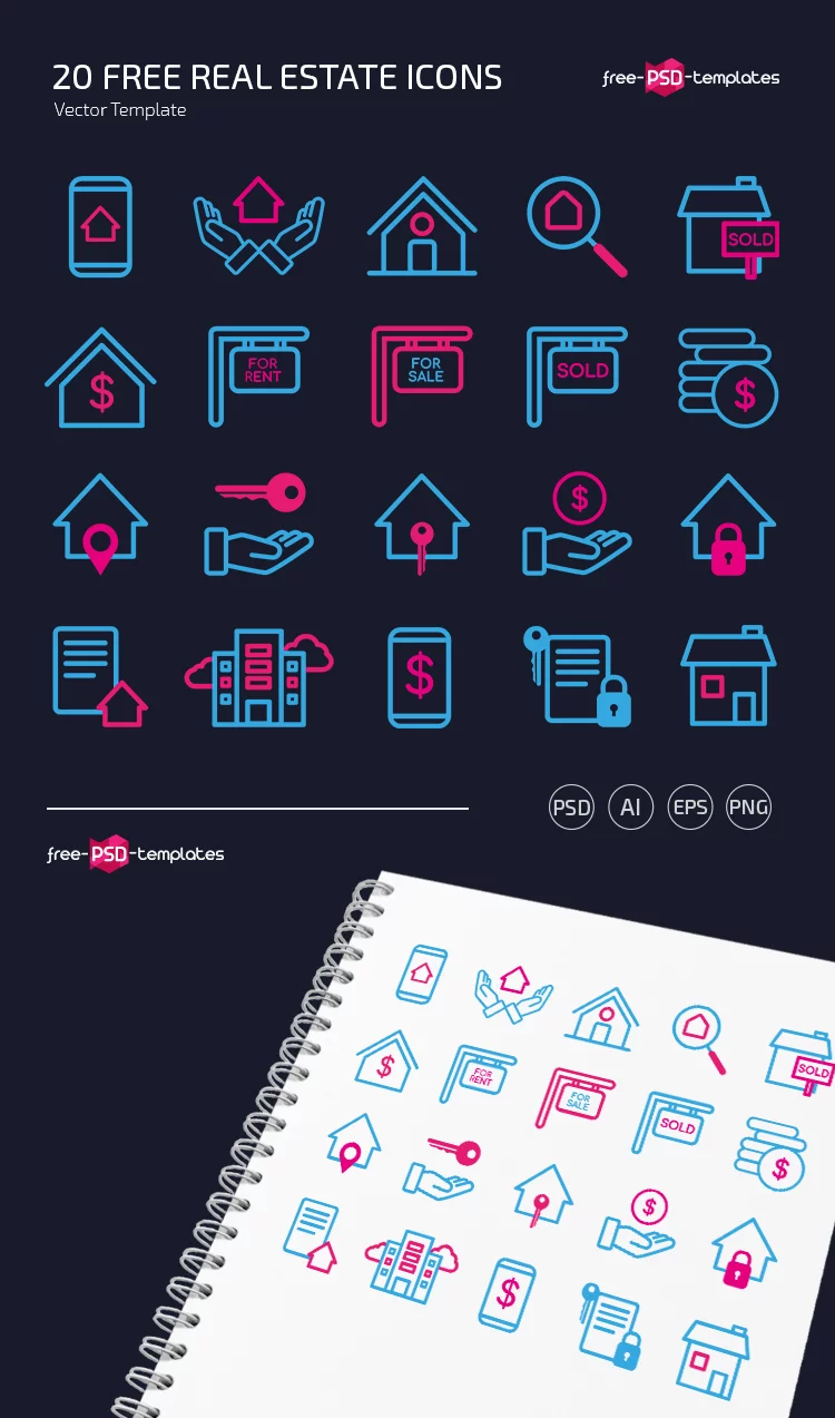 Free Real Estate Icons Template in PSD + AI, EPS