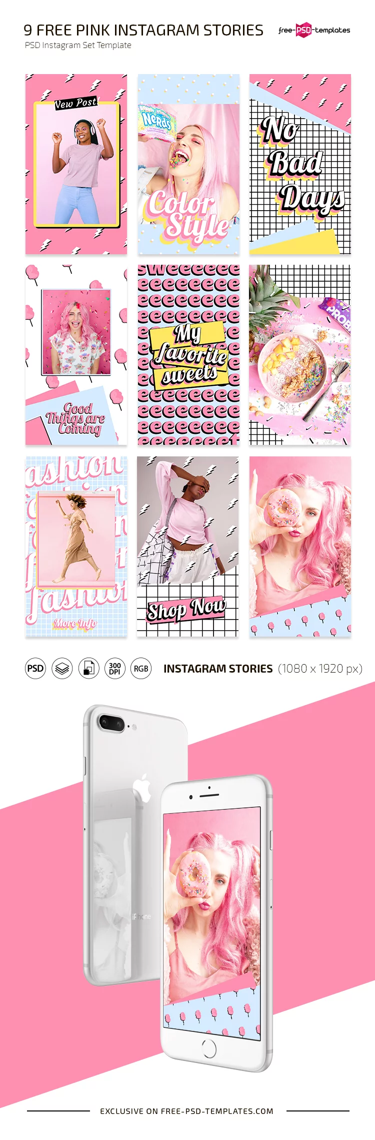 Free Pink Instagram Stories Set Template in PSD