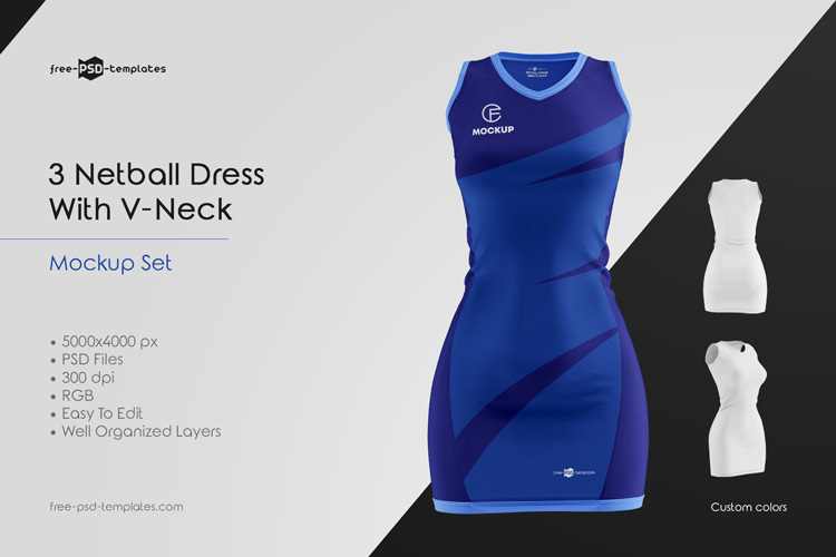 Download Netball Dress With V-Neck Mockup Set | Free PSD Templates