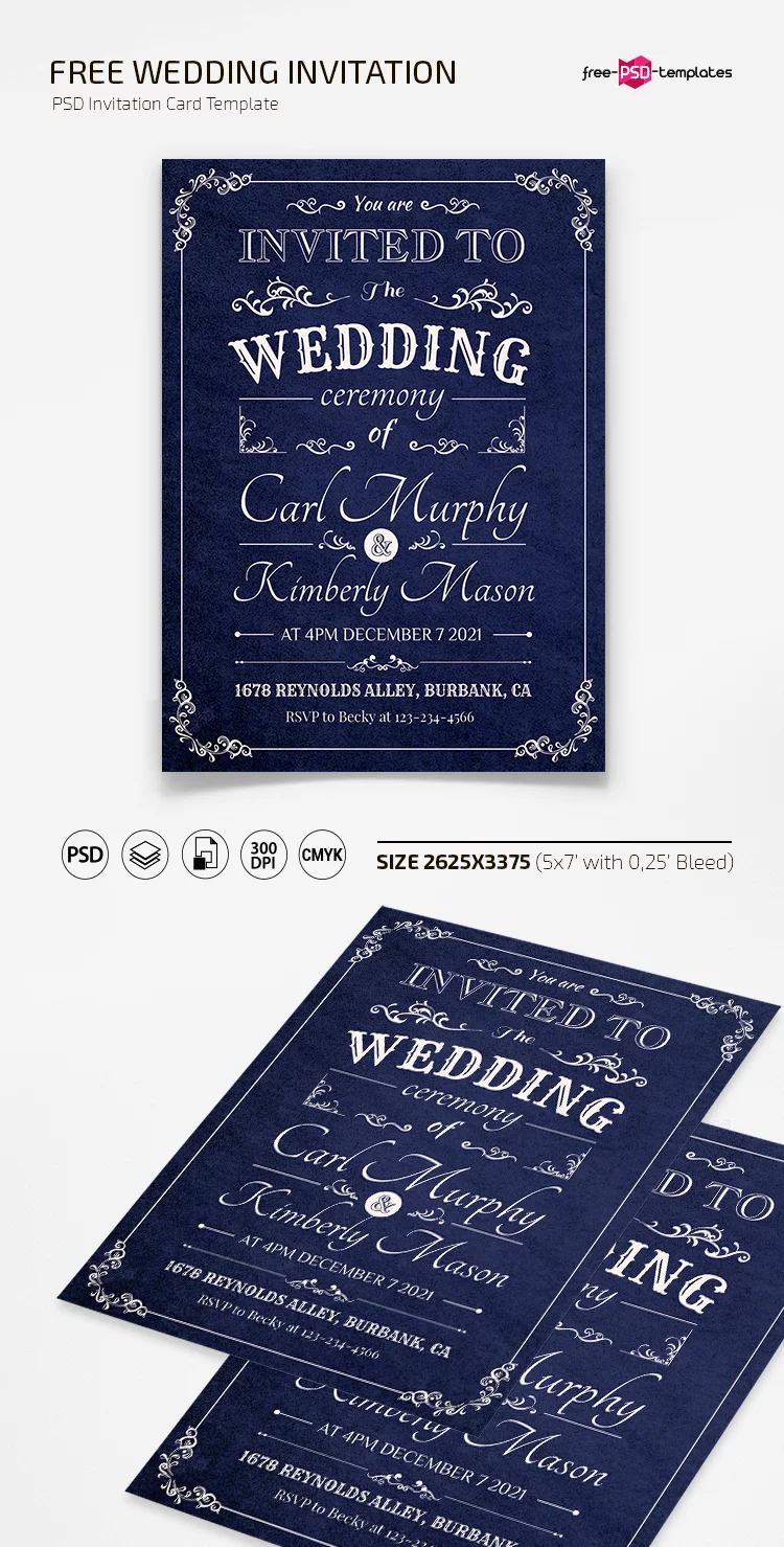 Free Wedding Invitation Card Template in PSD