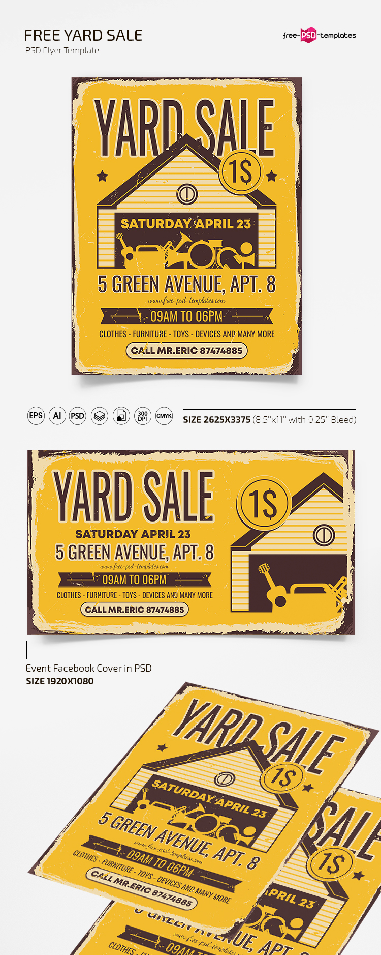 Free Yard Sale Flyer Template in PSD + AI  Free PSD Templates Throughout Yard Sale Flyers Free Templates