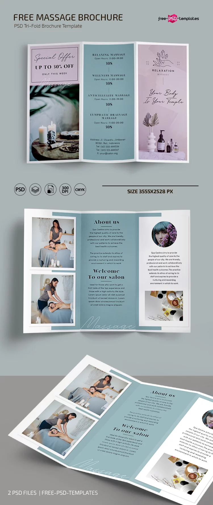 Free Massage and Spa Brochure Template  (PSD)