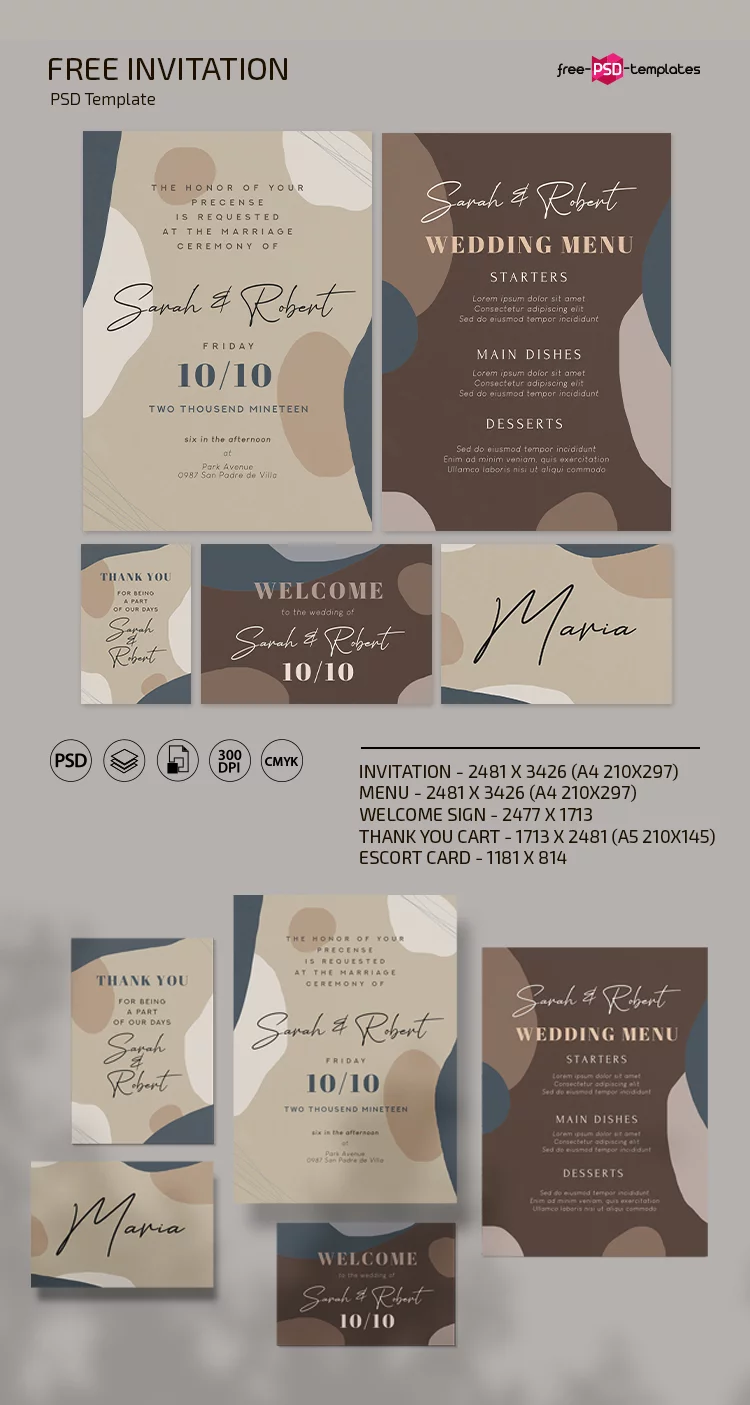 Free Wedding Invitation design Template in PSD