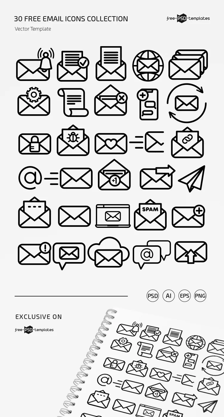 Free Email Icons Set in EPS + PSD