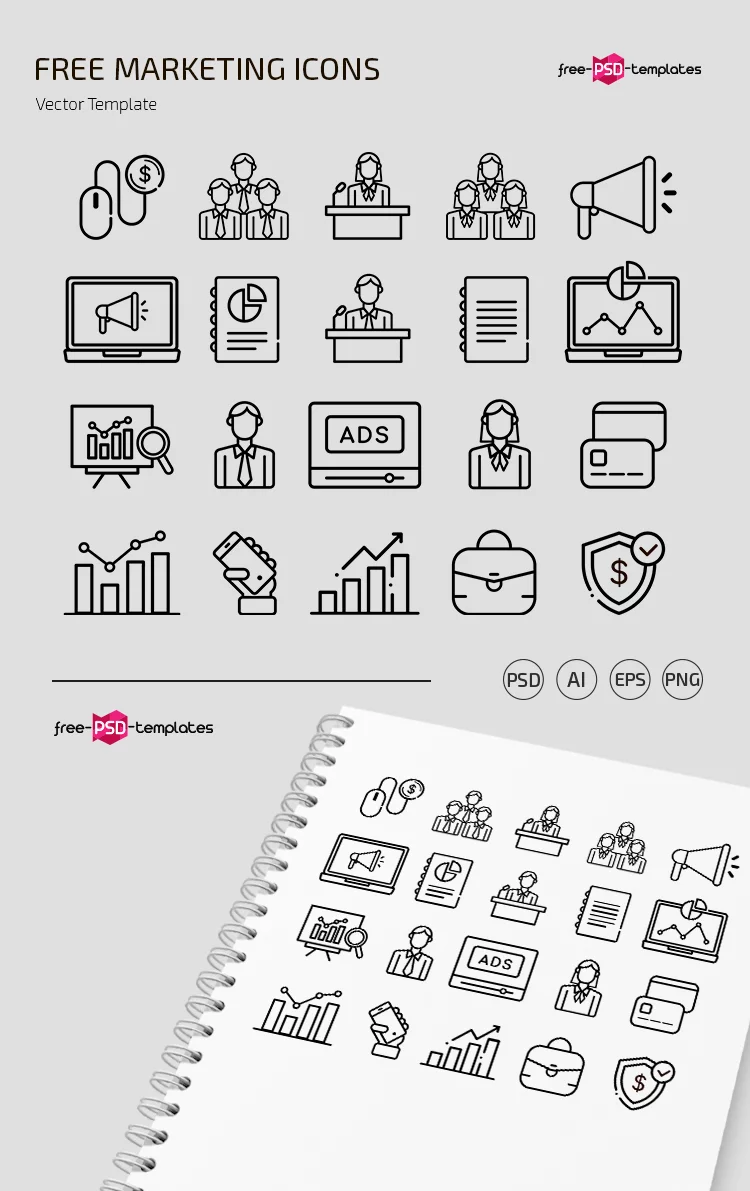 Free Marketing Icons Template in PSD +AI, EPS