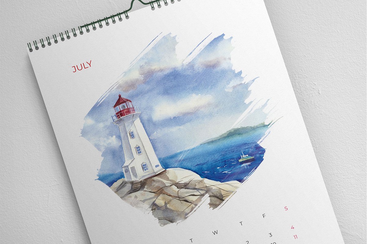 Watercolor Calendar 12 Illustrations Free PSD Templates
