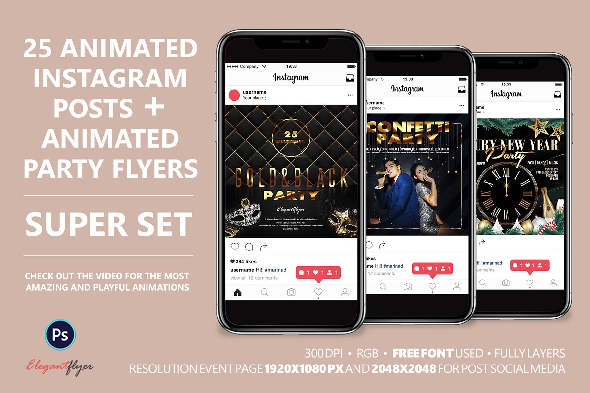 25 Animated Instagram Party Posts – Free PSD Templates