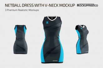 Netball Dress With V-Neck Mockup Set