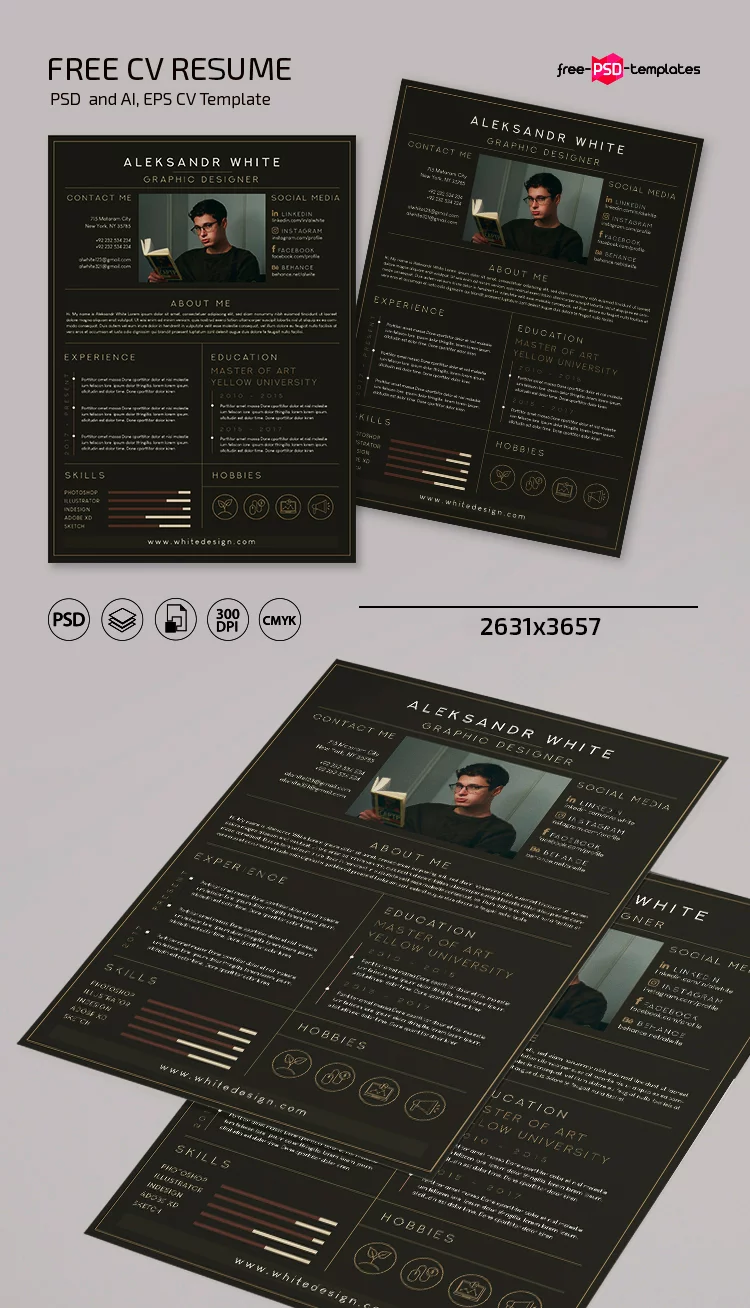 Free CV Resume Template in PSD + AI + EPS