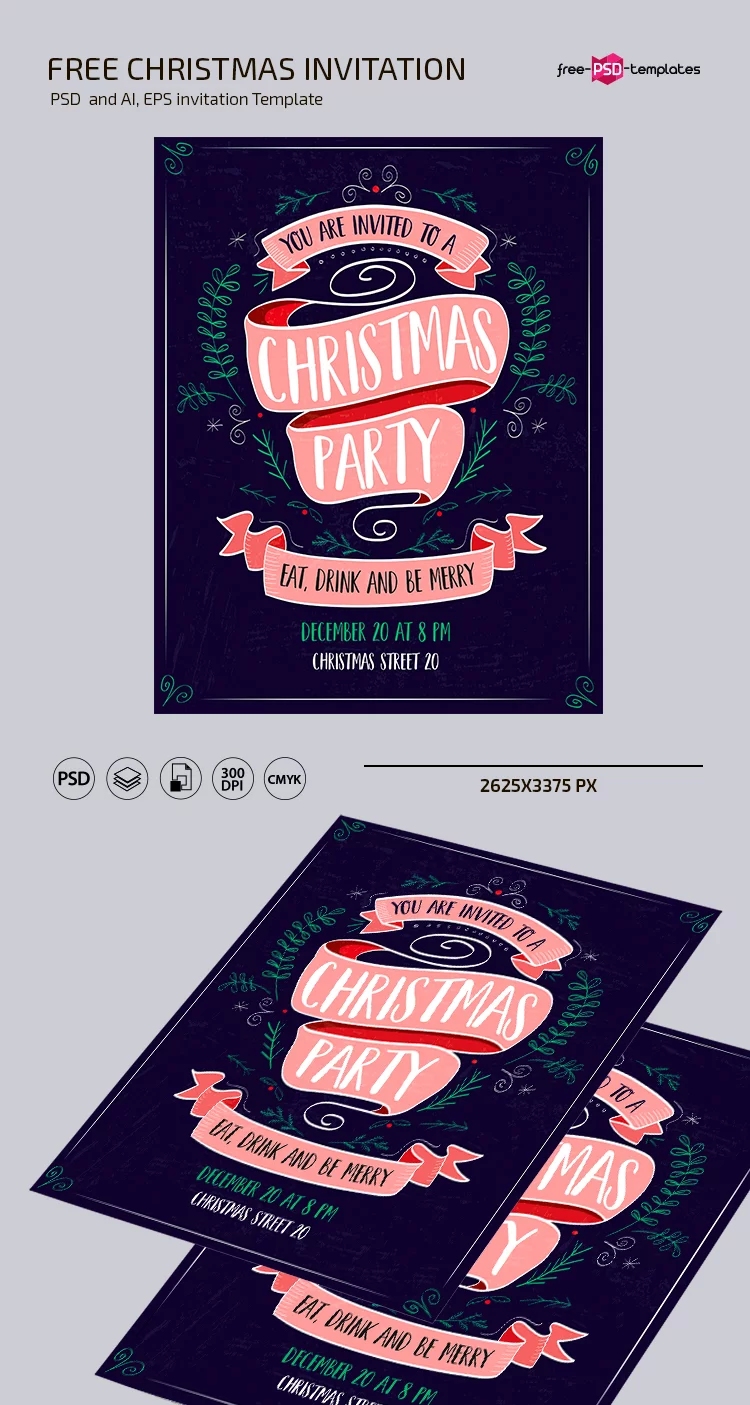 Free Christmas Invitation Template in PSD +AI, EPS
