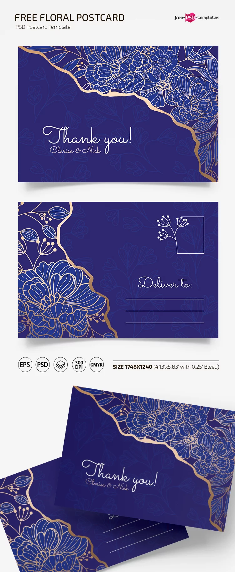 Free Floral design template for postcard ( PSD and Vector)