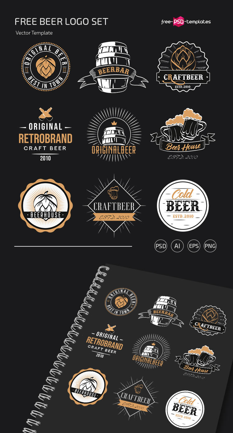 Download Free Beer Logo Set Template in PSD, AI, EPS | Free PSD ...