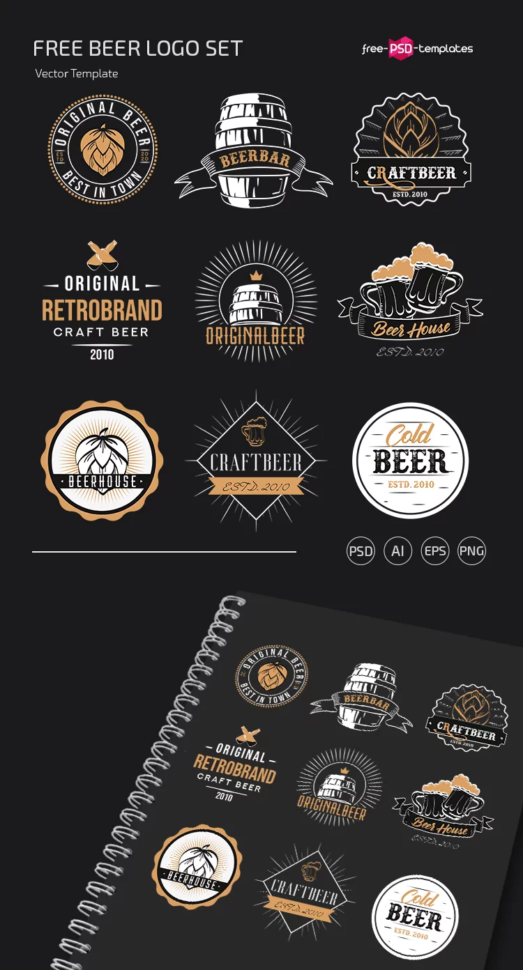 Free Beer Logo Set Template in PSD, AI, EPS
