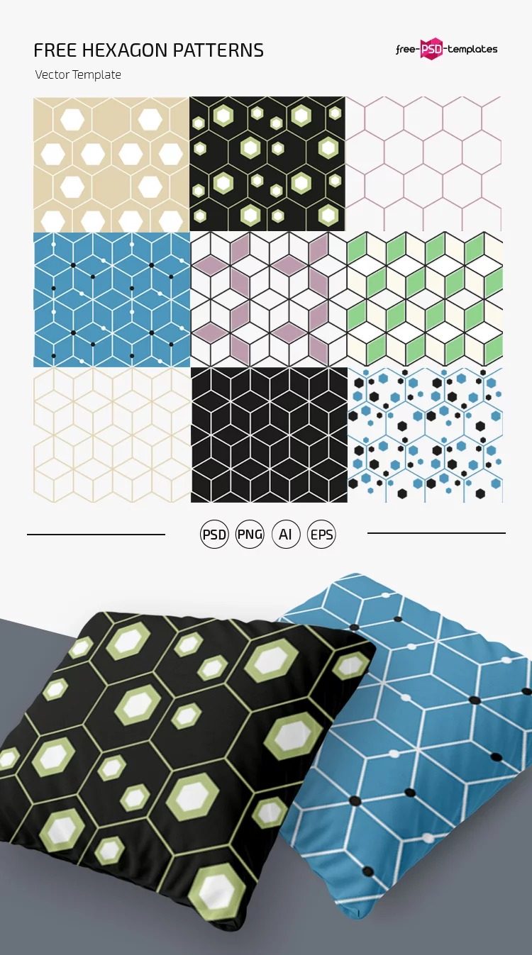 Free Hexagon Pattern Set Template in PSD + AI, EPS