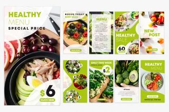 Free Healthy Food Instagram Stories Set Template in PSD