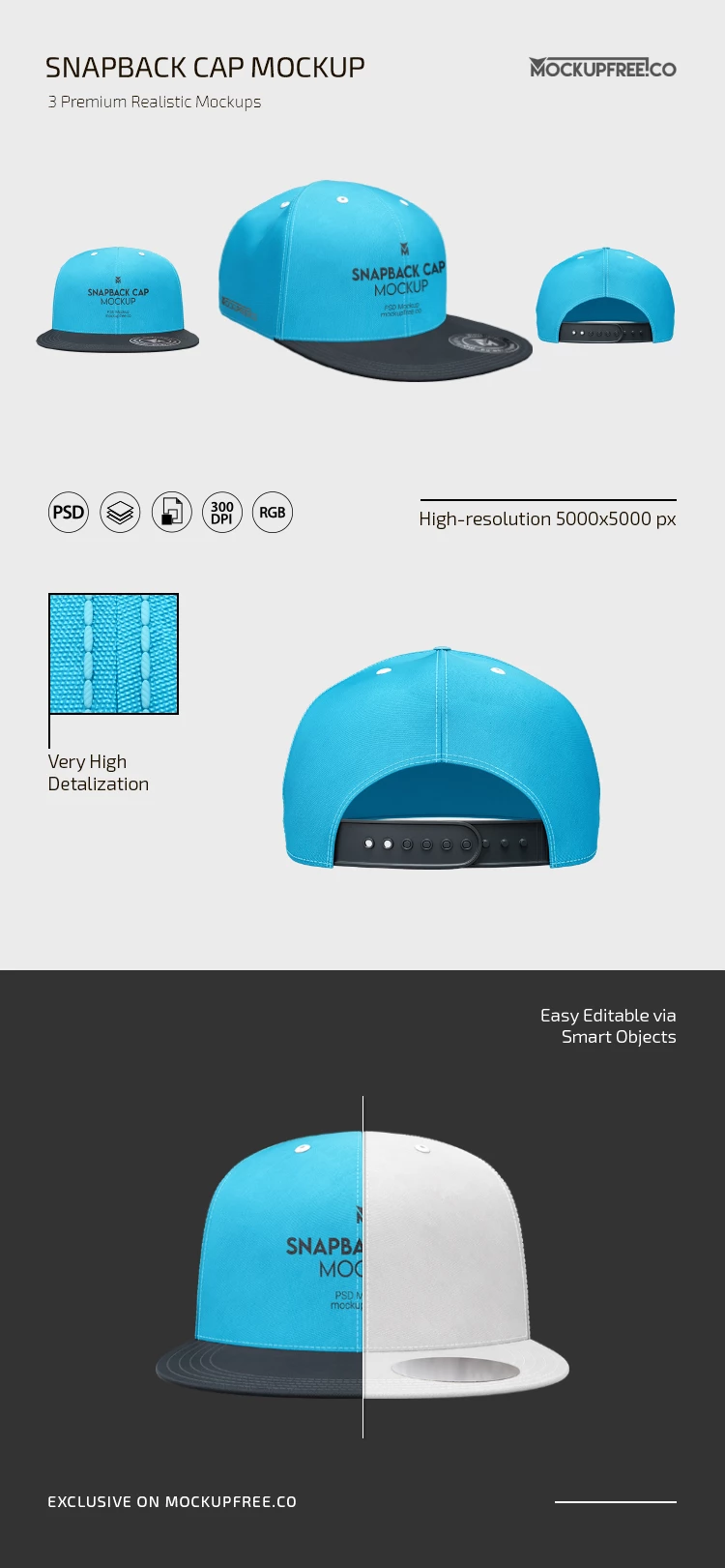 Free Snapback Cap Mockup (PSD)