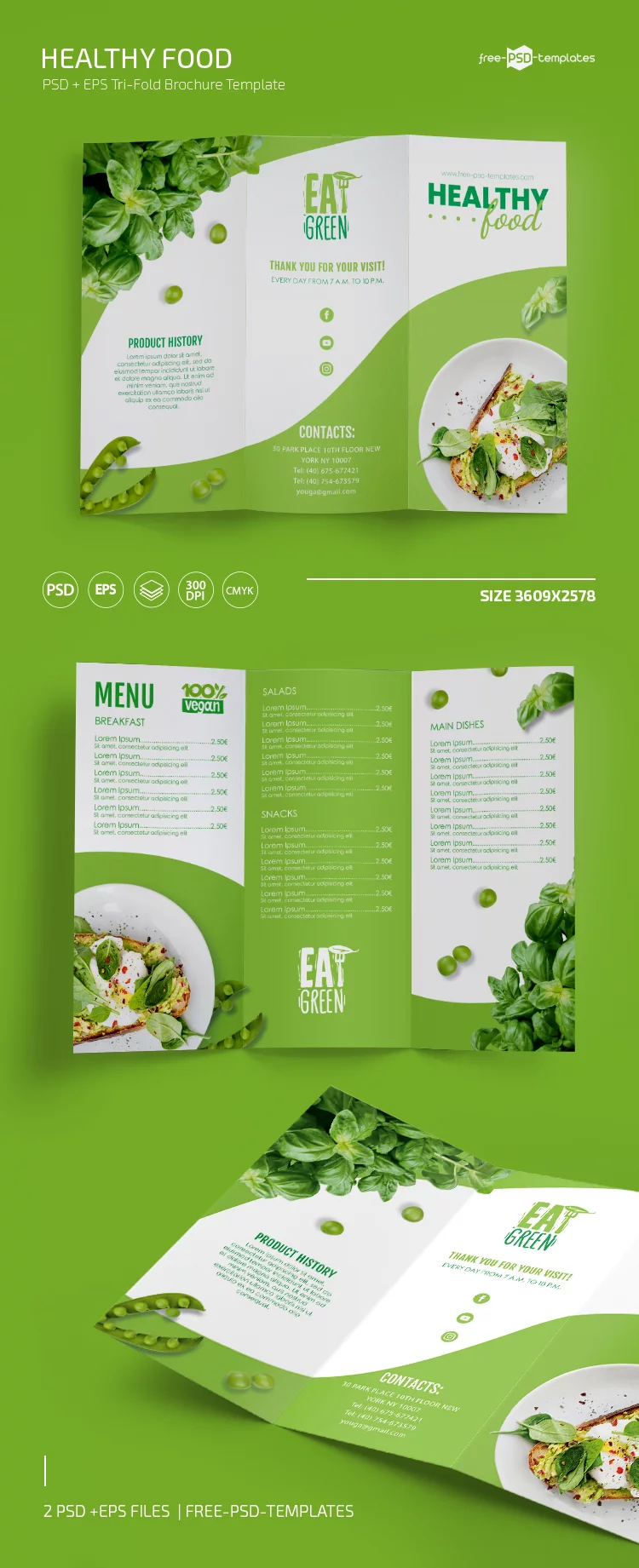 Healthy Food Tri-fold Brochure Template in PSD + EPS