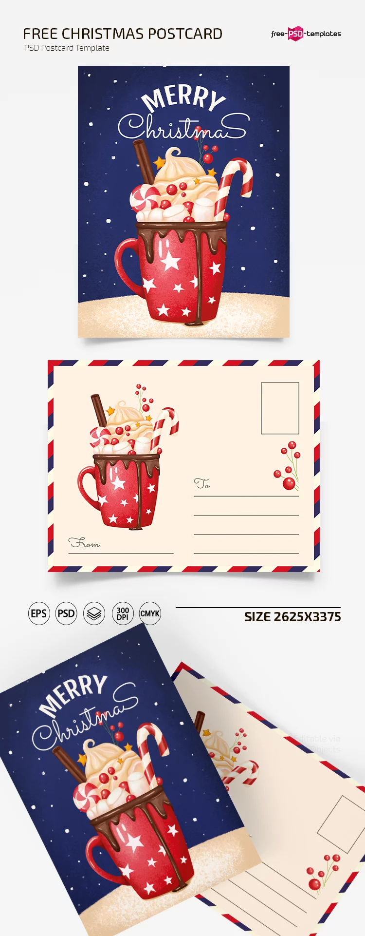 Free Christmas Postcard Templates in PSD + EPS