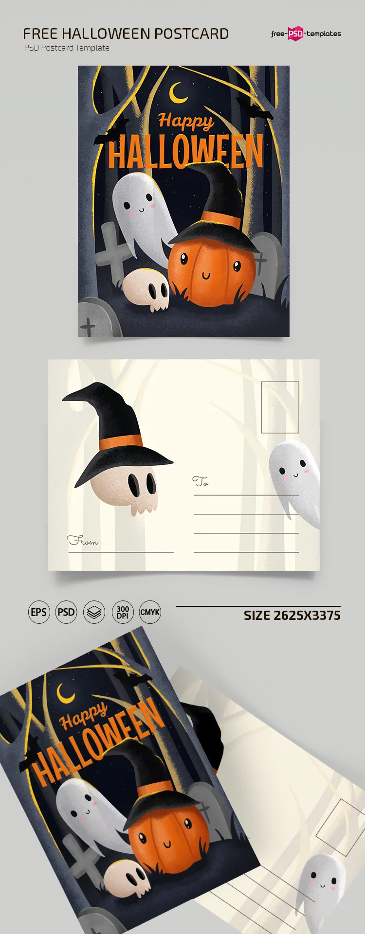 Free Halloween Postcard Templates in PSD + EPS