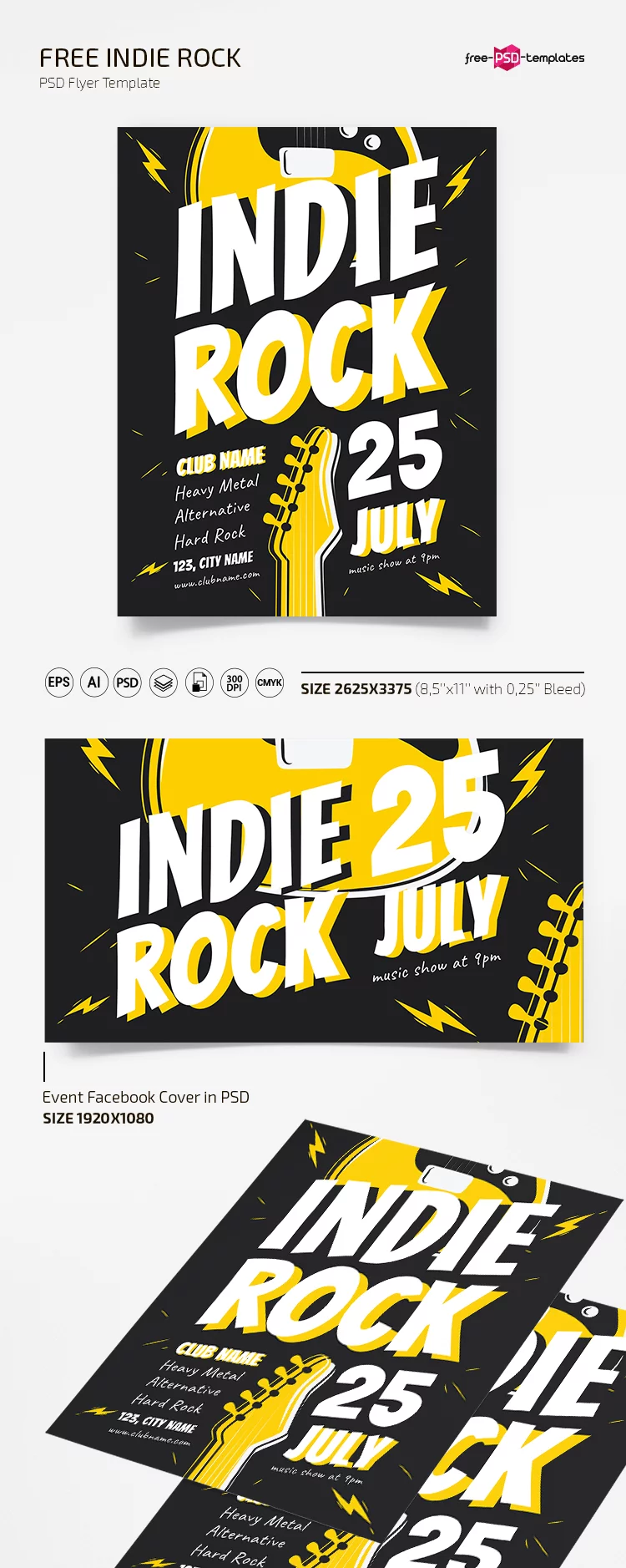 Free Indie Rock Flyer Template in PSD + AI