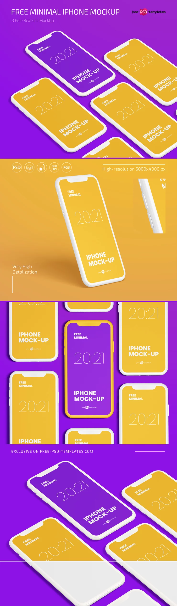 Free Minimal iPhone Mockups in PSD