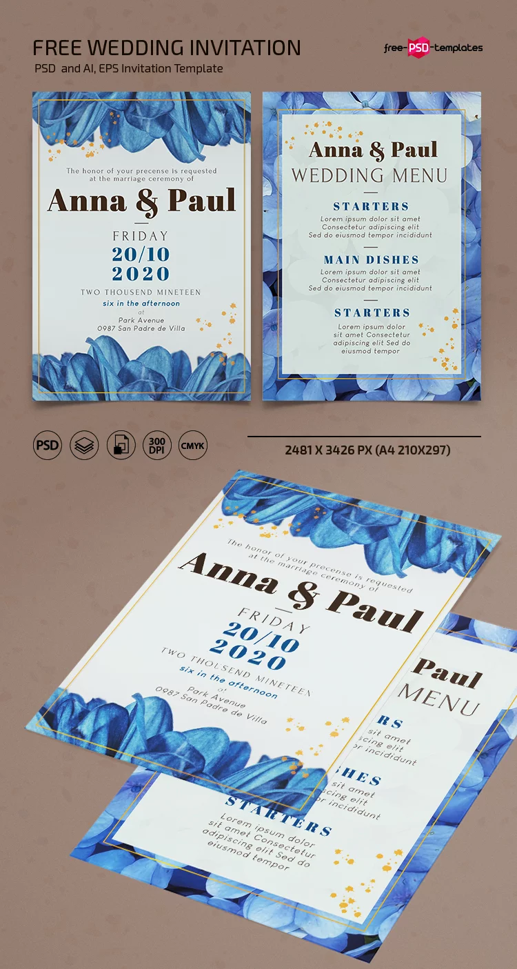 Free Wedding Invitation design Template in PSD + Vector (.ai+.eps)