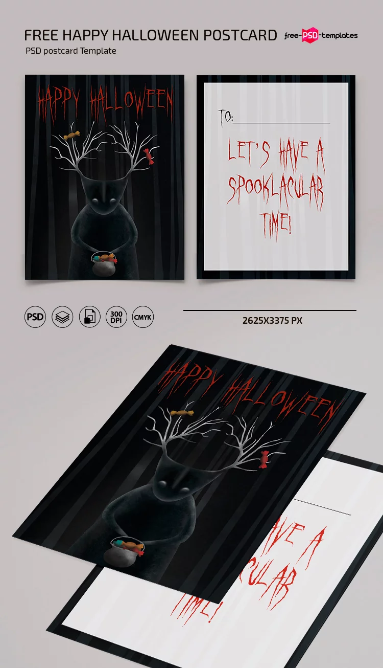 Free Happy Halloween Postcard Template in PSD