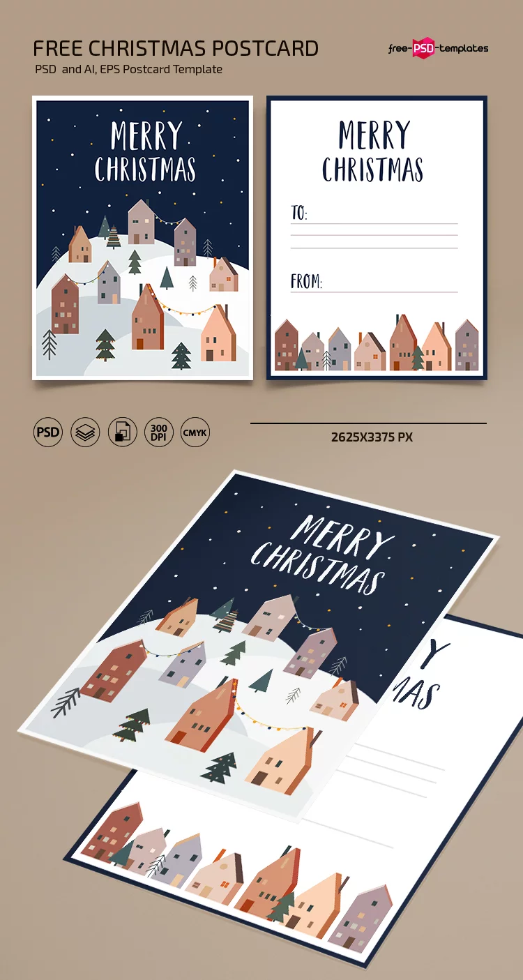 Free Christmas Postcard Template in PSD + Vector (.ai+.eps)
