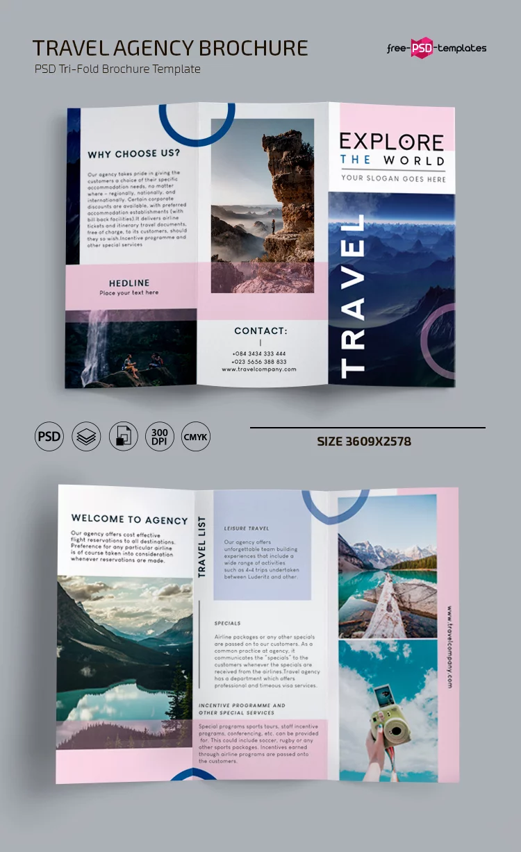 Free Travel Brochure  Template in PSD