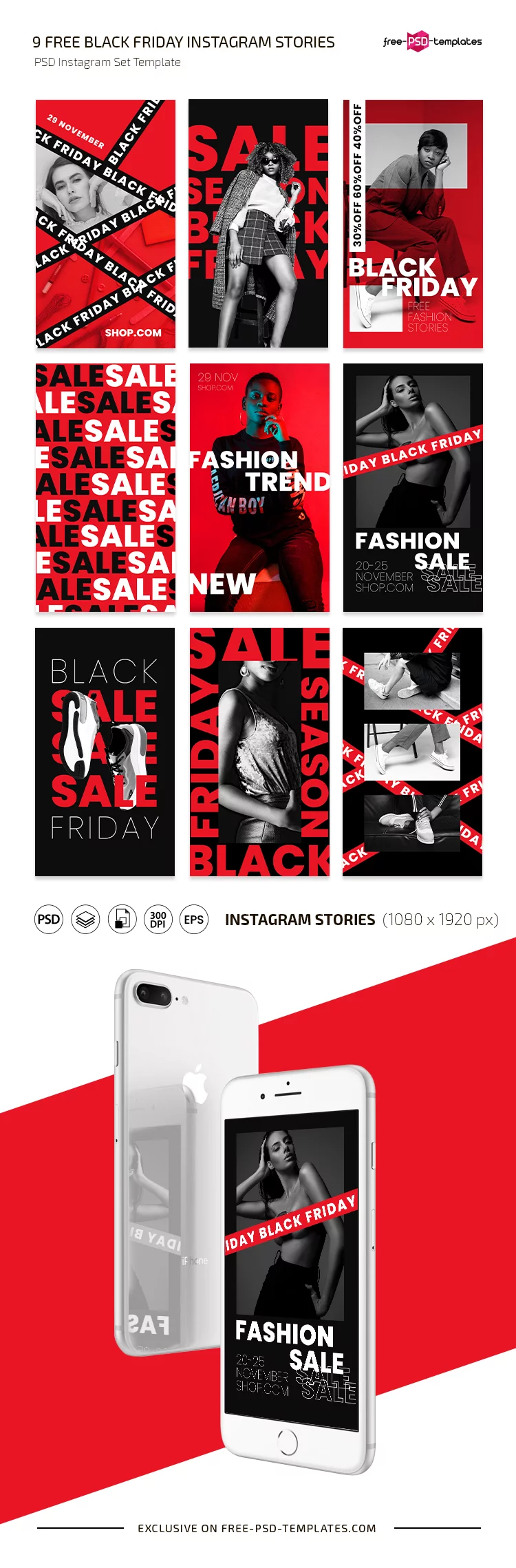 Free Black Friday Instagram Stories Set Templates in PSD + Vector (.ai+.eps)
