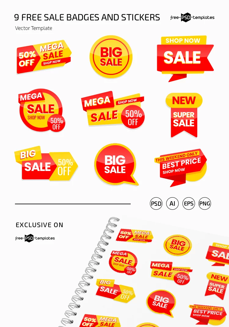 Free Sale Stickers in PSD + EPS
