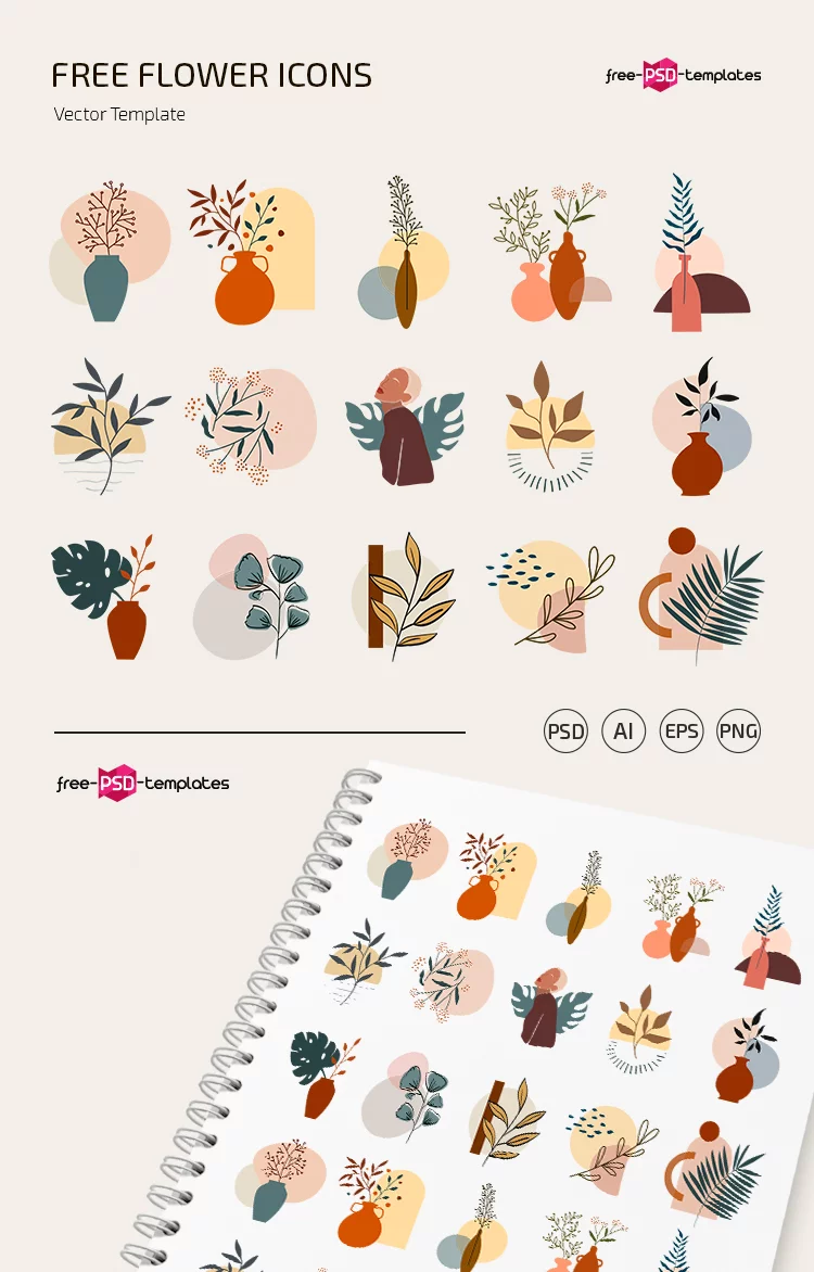 Free Flower Icons Template IN PSD + Vector (.ai+.eps)