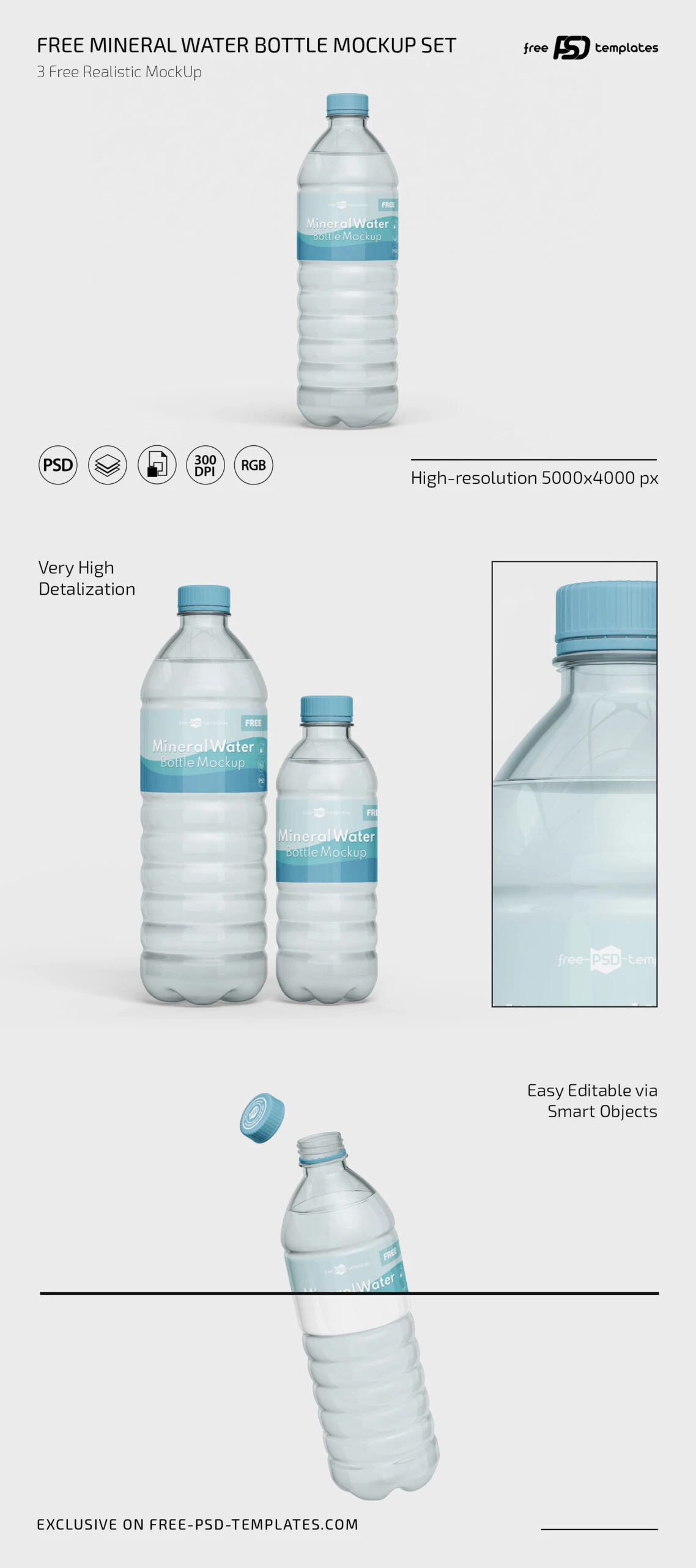 Free Mineral Water Bottle Mockup in PSD
