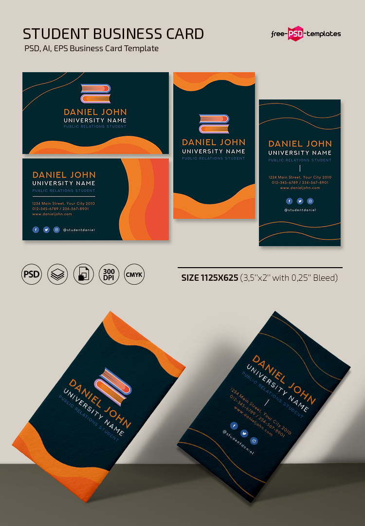 Free student business card Template in PSD + Vector (.ai, .eps With Business Card Size Template Psd