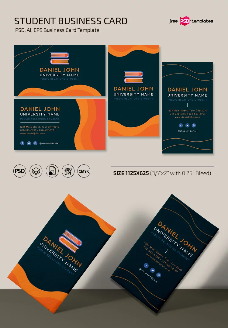 Free student business card Template in PSD + Vector (.ai, .eps)