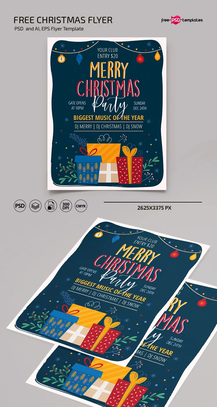 Free Christmas Flyer Template in PSD + Vector (.ai+.eps)