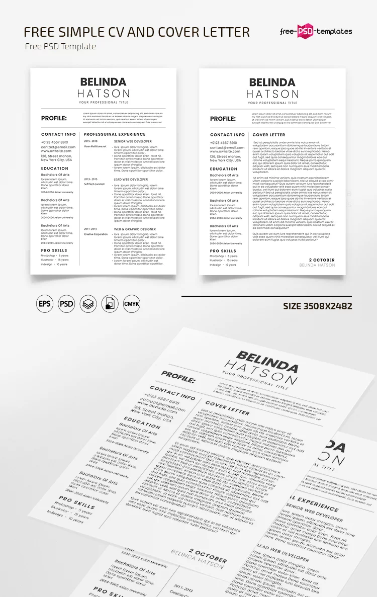 Free Simple CV and Cover Letter Templates in PSD + Vector (.ai+.eps)