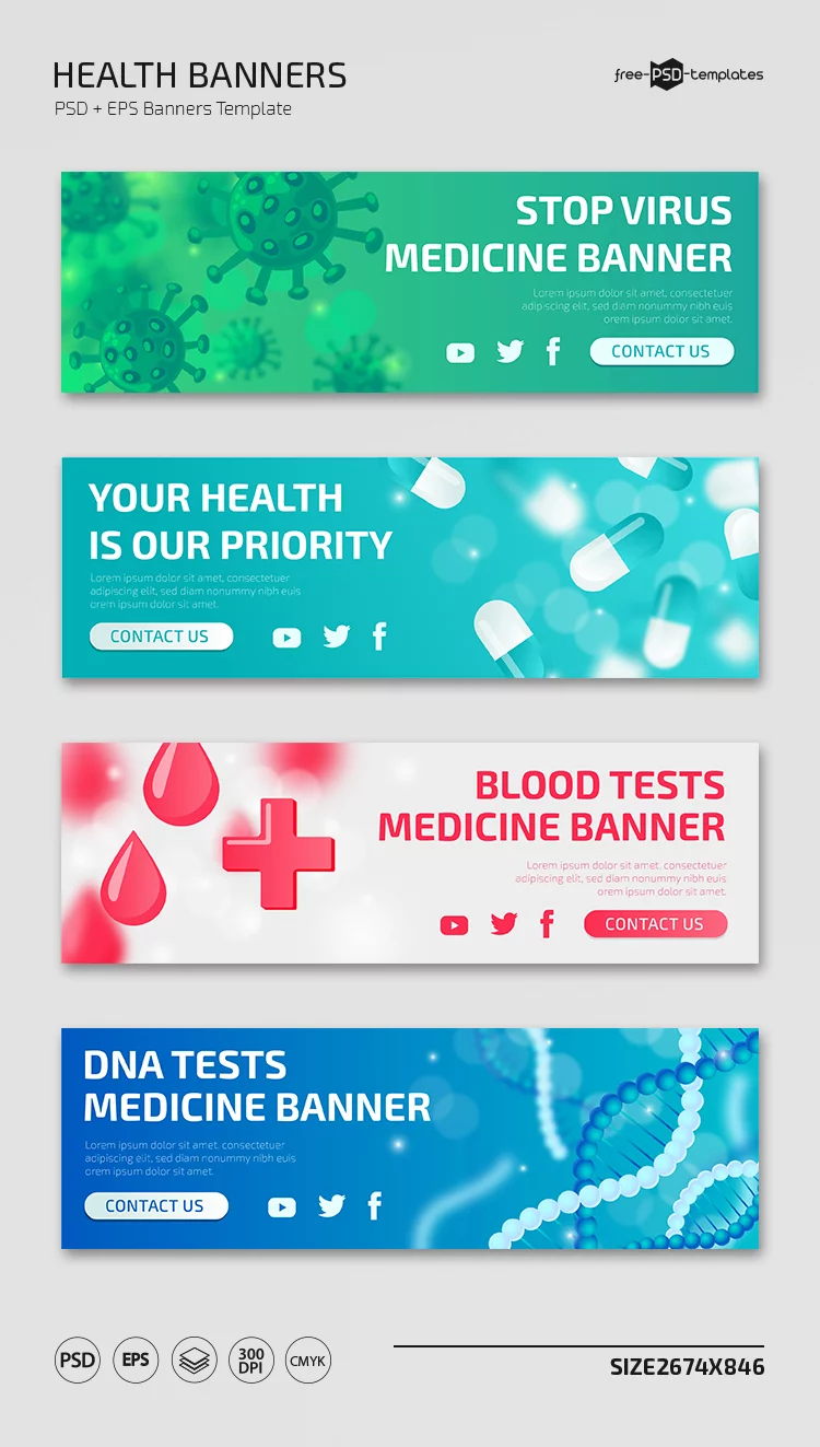 Free Health Banners Templates in PSD + Vector (.ai+.eps)