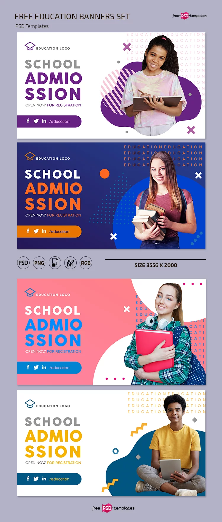 Free Education Banners Set Template in PSD