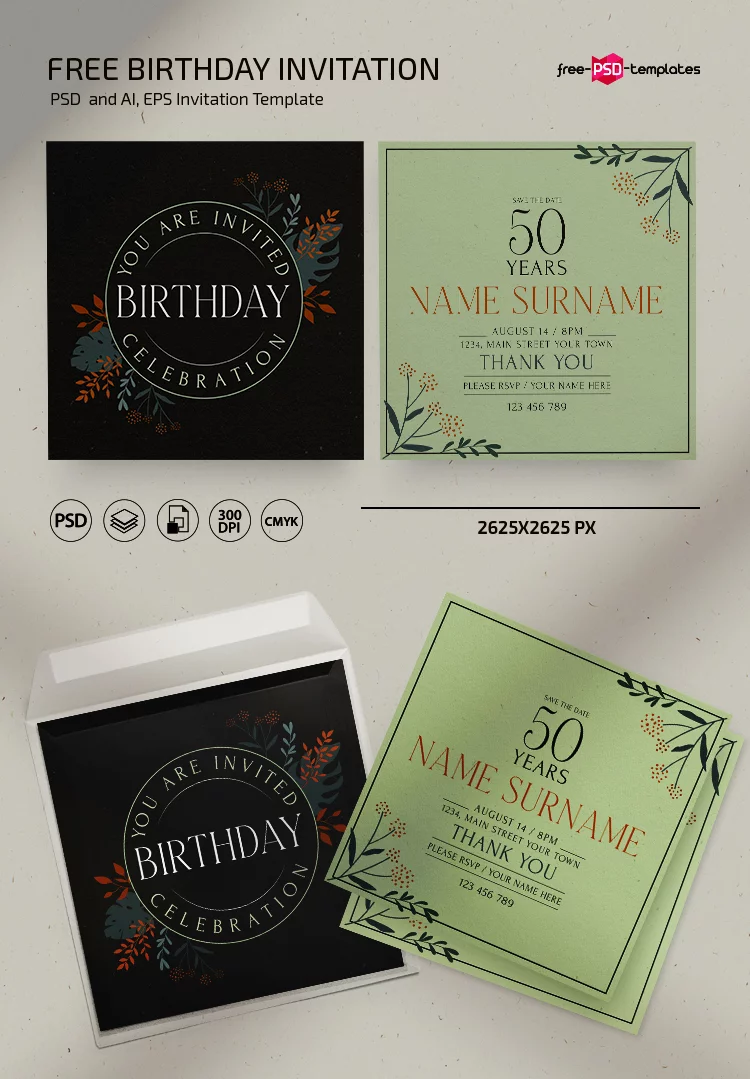 Free Birthday Invitation Template in PSD + Vector (.ai+.eps)