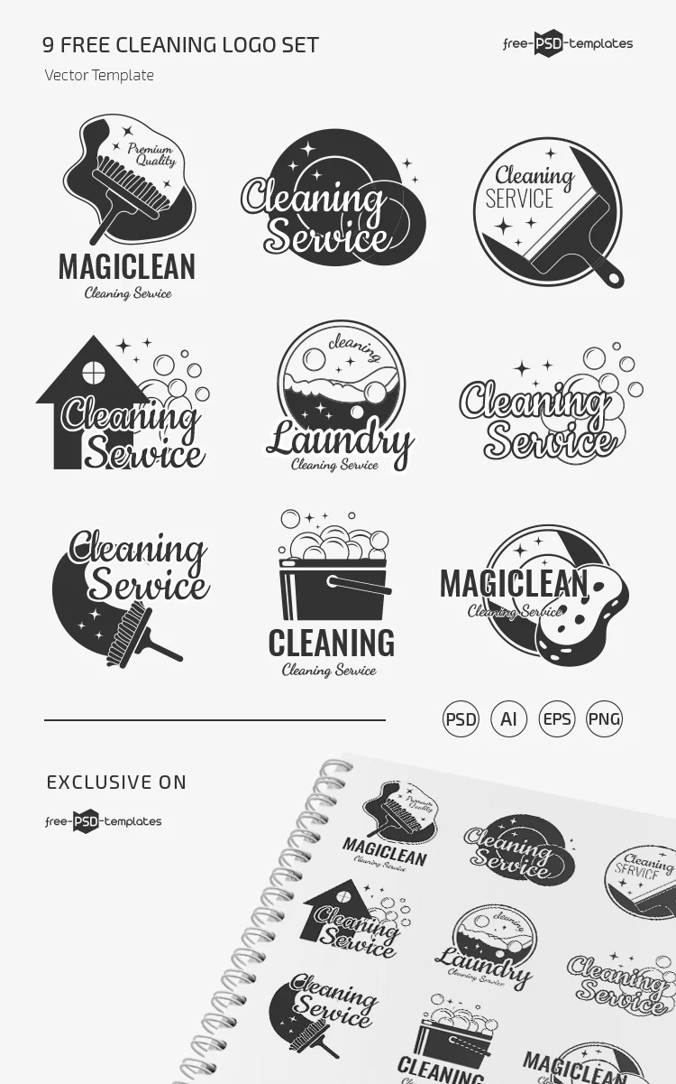 Free Cleaning Logos Templates in EPS + PSD