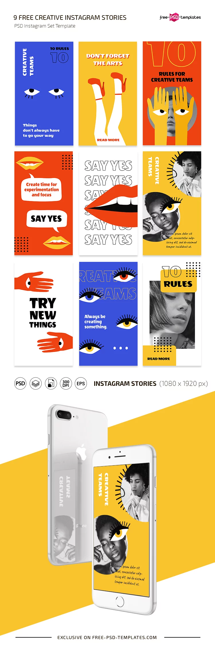 Free Creative Instagram Stories Set Templates in PSD + Vector (.ai+.eps)
